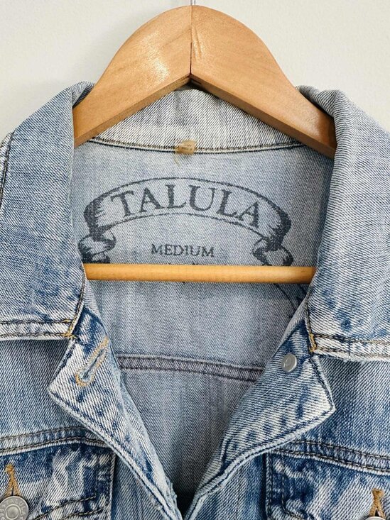 Talula Denim Jacket with Faux Leather Sleeves, Size Medium - Picture 4 of 6